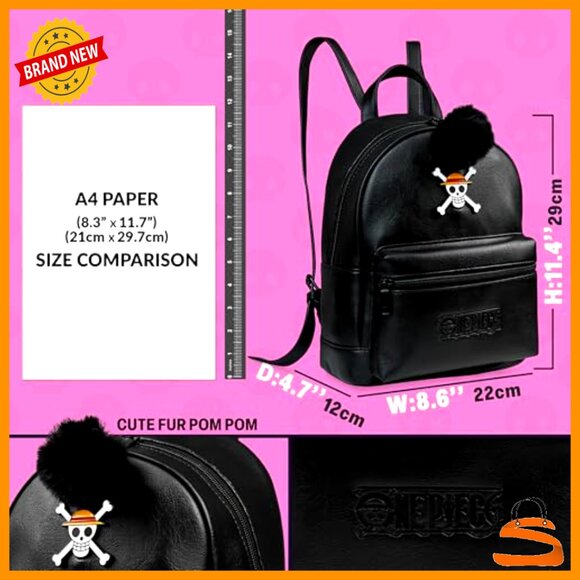 Faux Leather Mini Backpack with Anime Print, Adjustable Straps, 4 Pockets main image 4